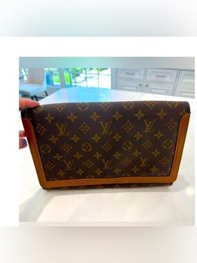 Louis Vuitton RARE VINTAGE Monogram Clutch Bag with Vachetta Leather pre 1982